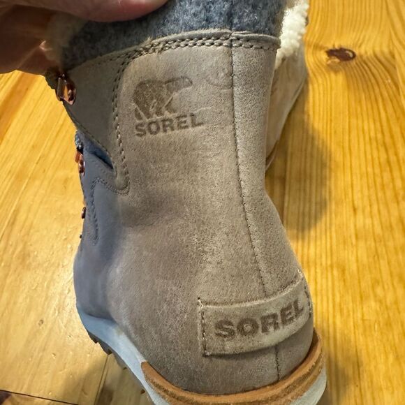 Sorel Boot Sneakchic Faux Alpine Shearling Lined Felt Suede Taupe Women’s 7 Rare - Picture 7 of 12